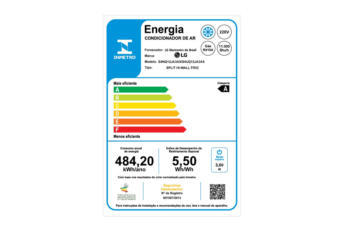 Ar Condicionado Split LG 12.000 BTUs S4-Q12JA3A5 Dual Inverter Compact Frio Branco 220V