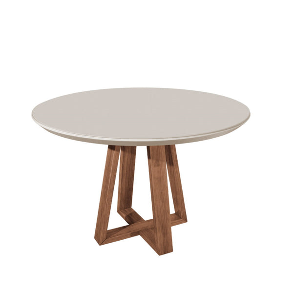 Mesa Redonda Bennett Província 115 Natural Tampo Madeira com Vidro Off White