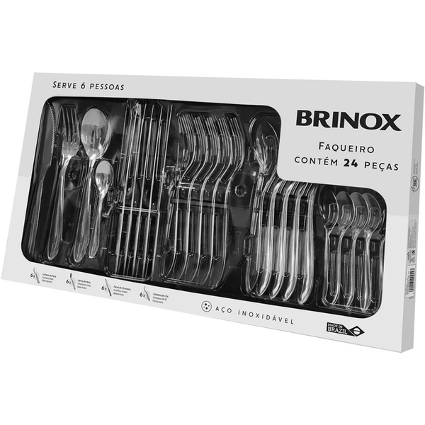 Faqueiro Lyon Brinox em Aço Inoxidável 24 Peças Inox