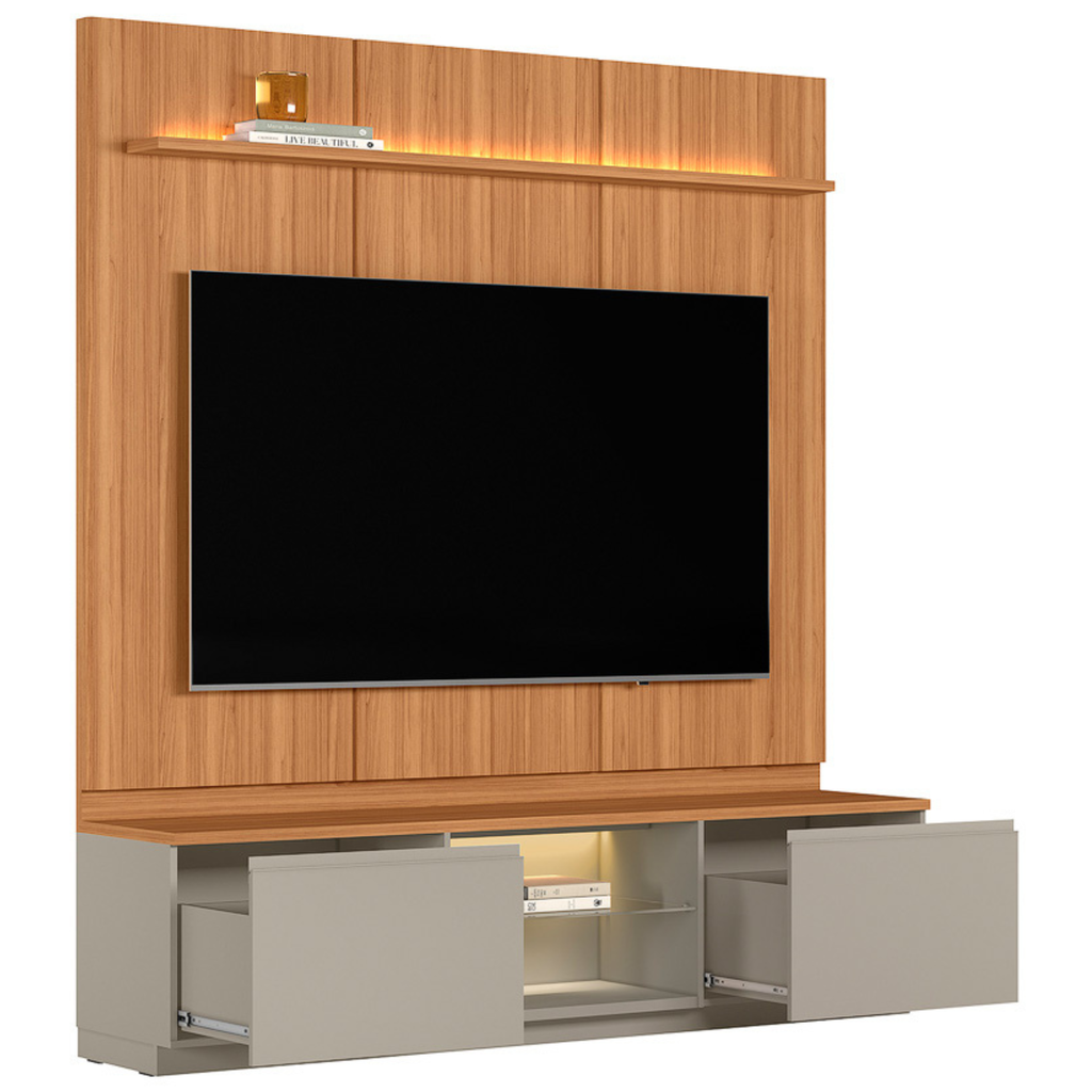 Rack com Painel Magnum Linea 200cm com Led Canela e Gris Fosco