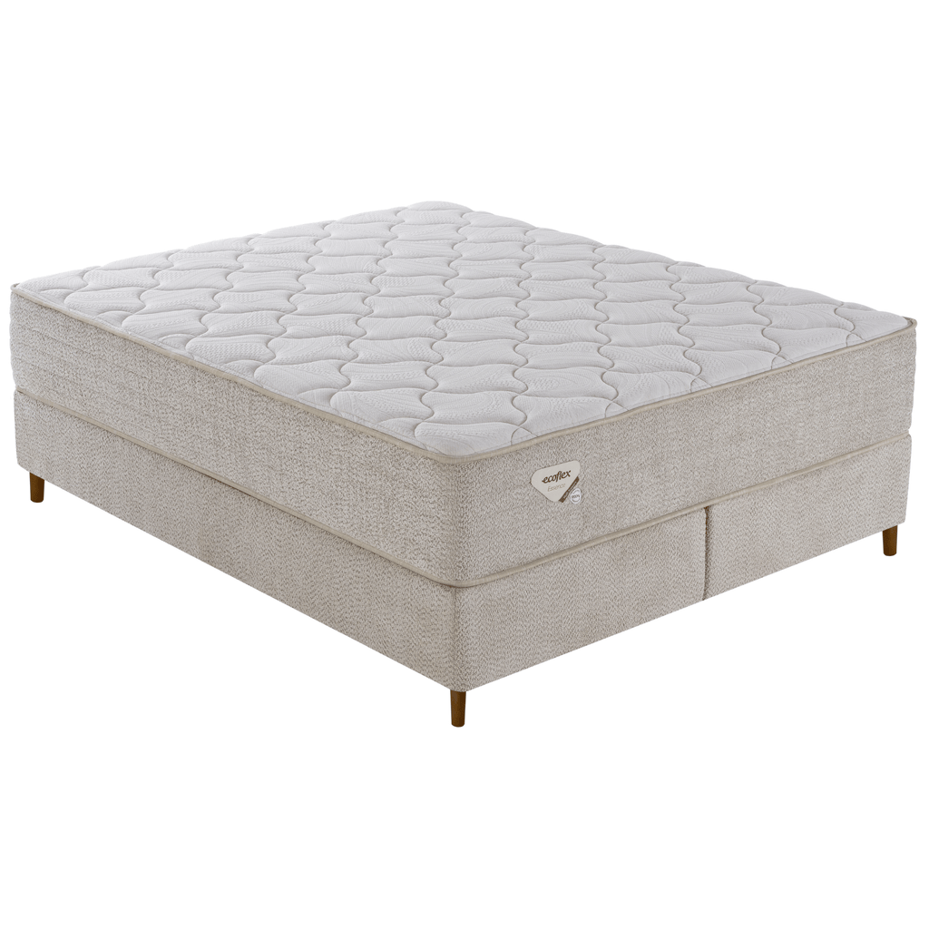 Conjunto Cama Box Multi Suportt Queen Ecoflex 158x198x57cm Miracoil Bouclê Bege