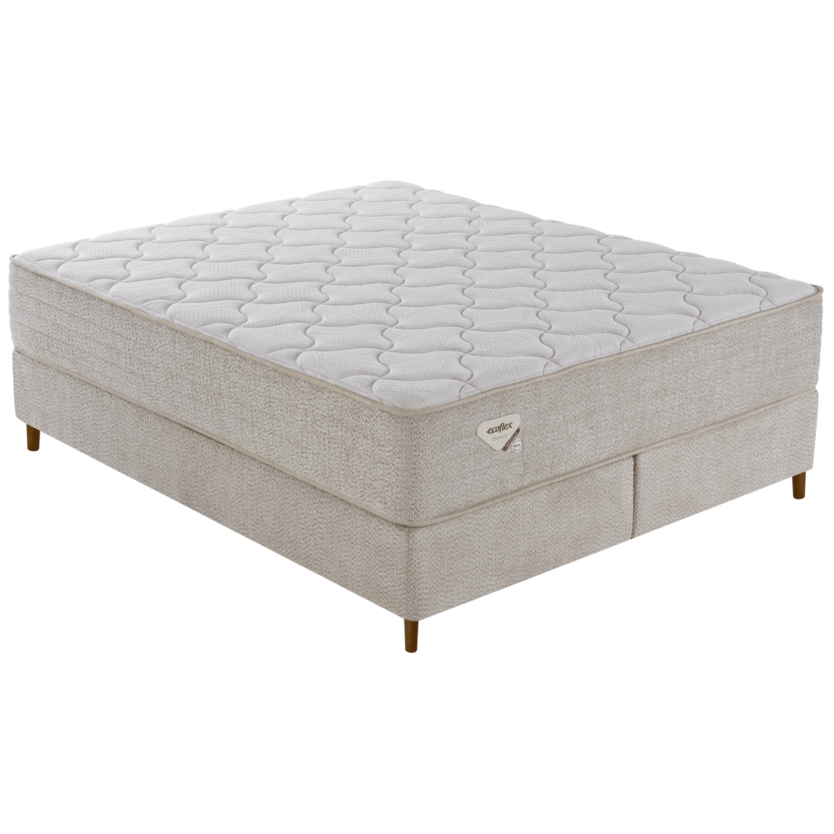 Conjunto Cama Box Multi Suportt Queen Ecoflex 158x198x57cm Miracoil Bouclê Bege