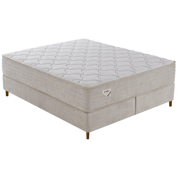 Conjunto Cama Box Multi Suportt Queen Ecoflex 158x198x57cm Miracoil Bouclê Bege