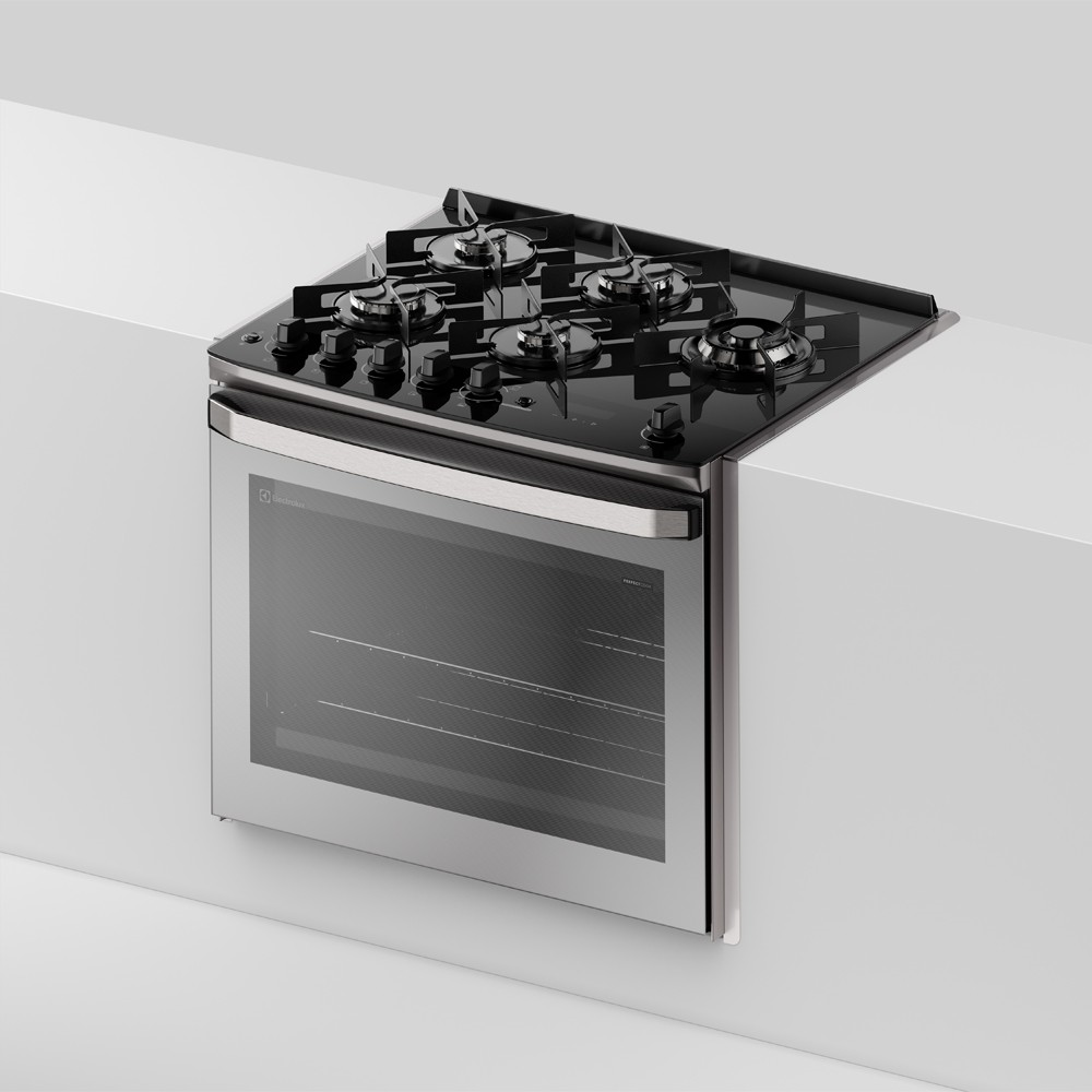 Fogão de Embutir 5 Bocas Experience FE5EC Electrolux Cinza Mesa de Vidro Grill PerfectCook 220V
