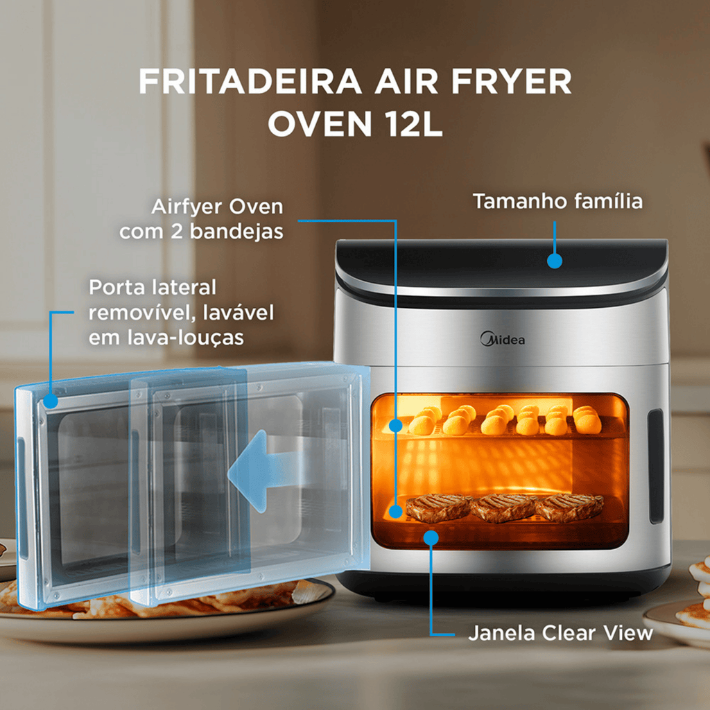 Fritadeira Elétrica Sem Óleo AirFryer 12L Midea Oven Digital Inox 220V