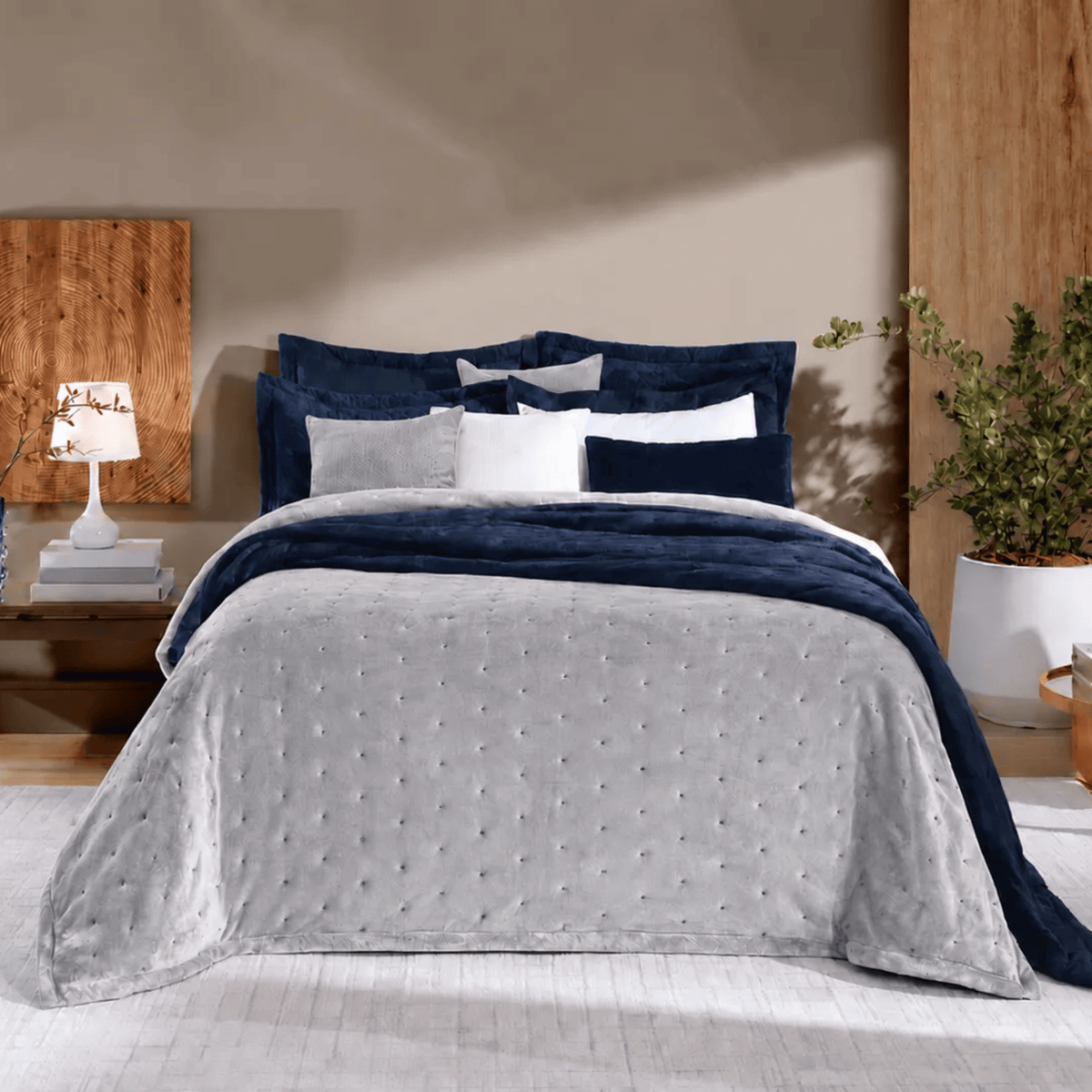 Cobertor Queen Hedrons Ultraplush 235x250cm Cinza Cromo