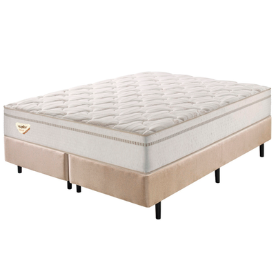Conjunto Cama Box High Spring King Size Ecoflex 193x203x70cm Molas Superlastic Bege