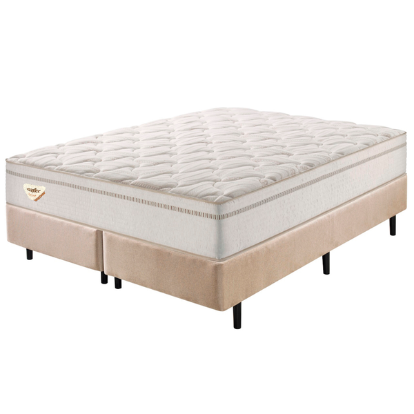 Conjunto Cama Box High Spring King Size Ecoflex 193x203x70cm Molas Superlastic Bege