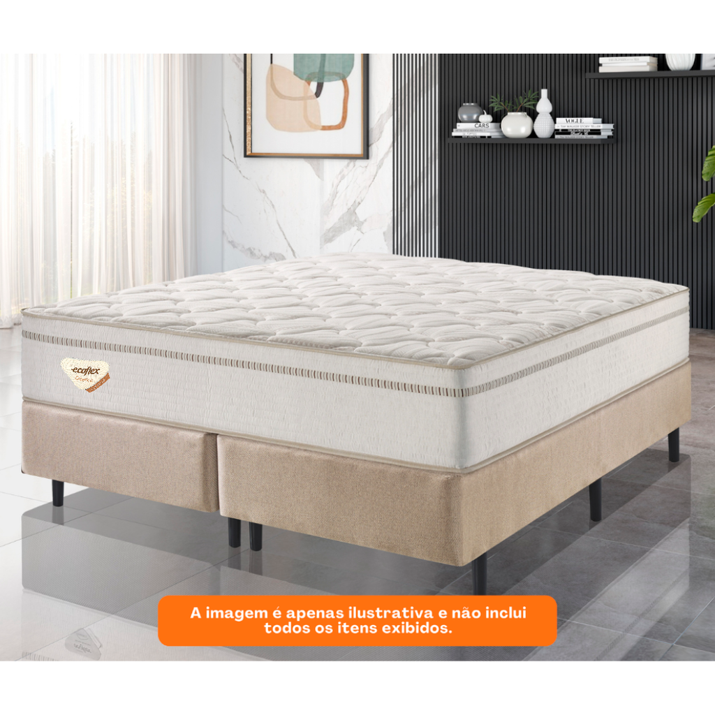 Conjunto Cama Box High Spring King Size Ecoflex 193x203x70cm Molas Superlastic Bege
