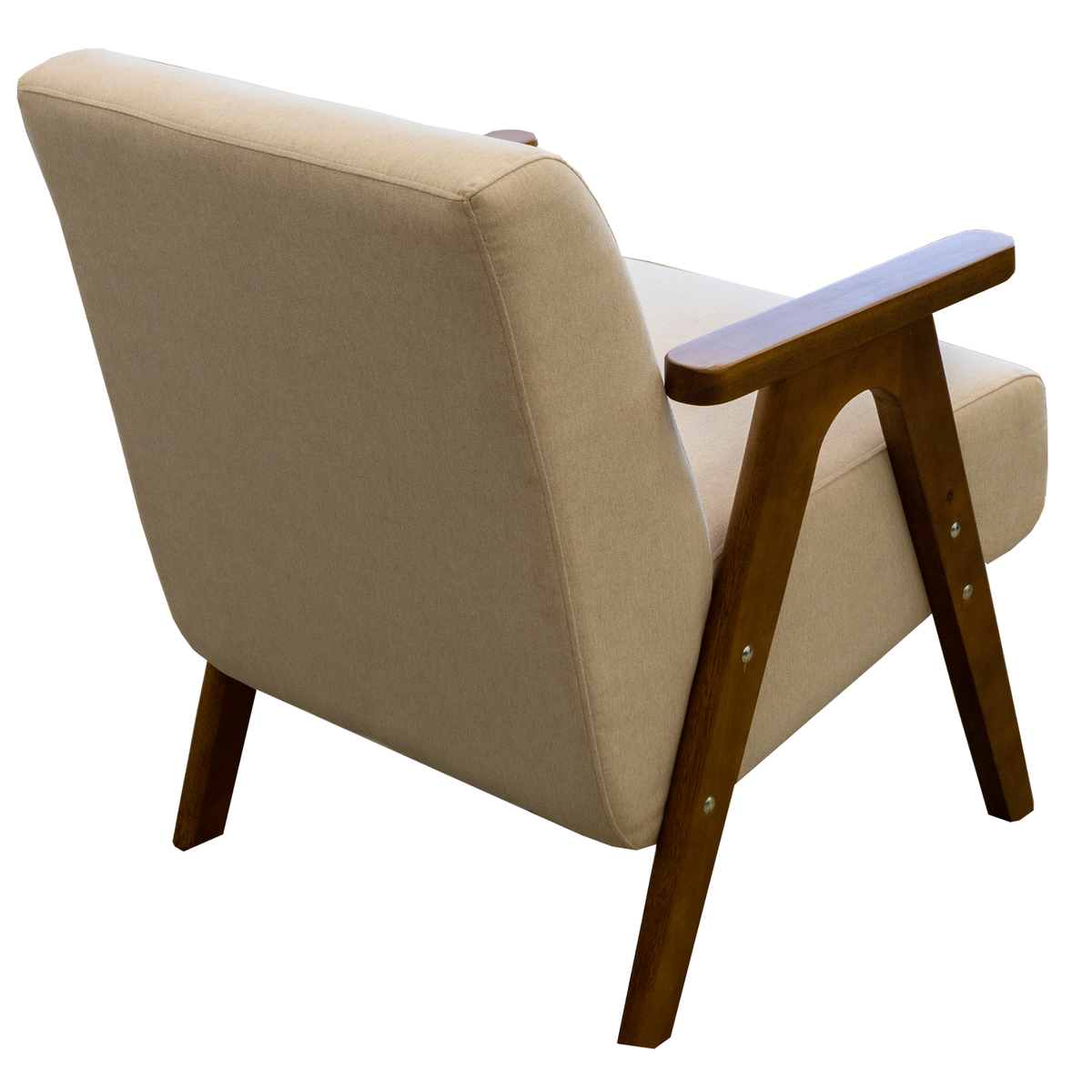Poltrona America 80cm Konfort Braços em Madeira Linho Marfim