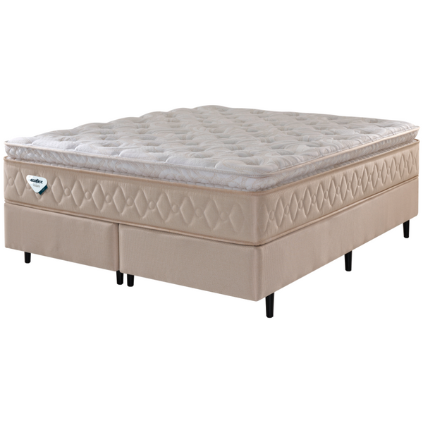 Conjunto Cama Box Lush King Size Ecoflex 193x203x72cm Molas Ensacadas Linho Bege