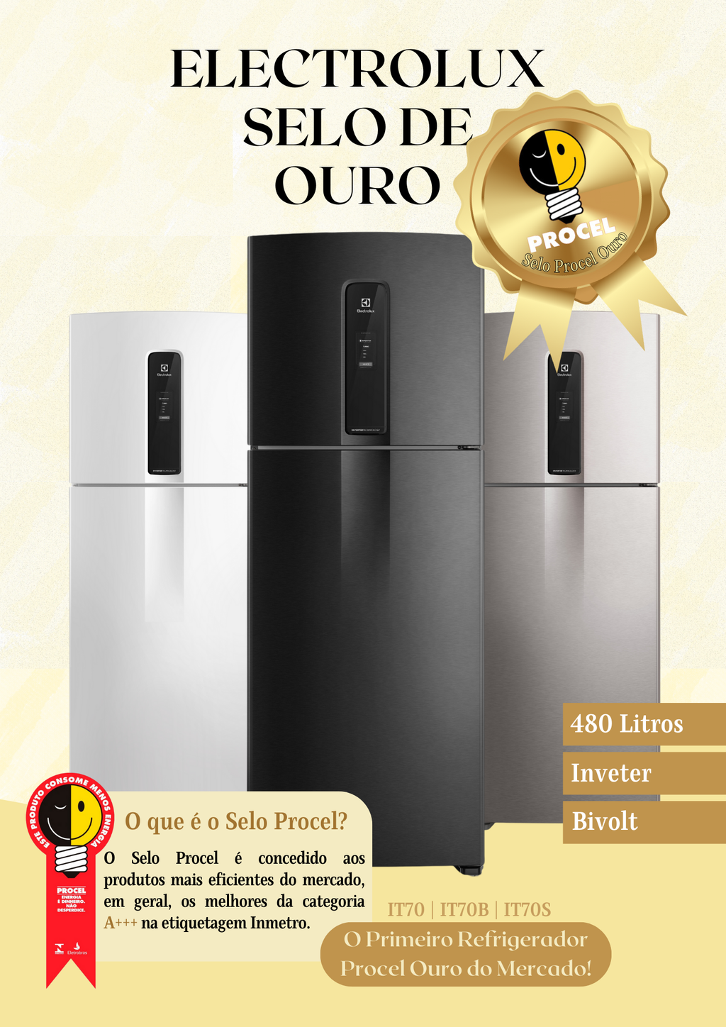 Refrigerador Electrolux 480L IT70S Duplex Efficient AutoSense SmartBivolt Inox Bivolt