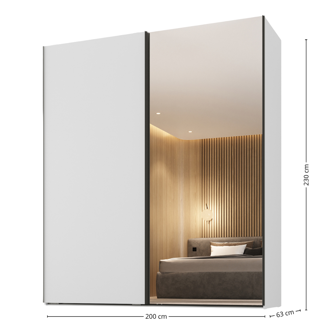 Roupeiro Creta Mambel 200cm 2 Portas de Correr com Espelho 100% MDF Branco