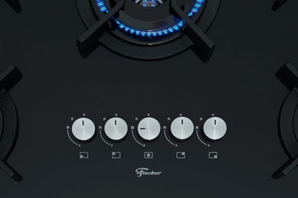 Cooktop à Gás Fischer 5 Bocas Infinity 26298-57077 Tripla Chama Grades em Ferro Fundido Vidro Preto Bivolt