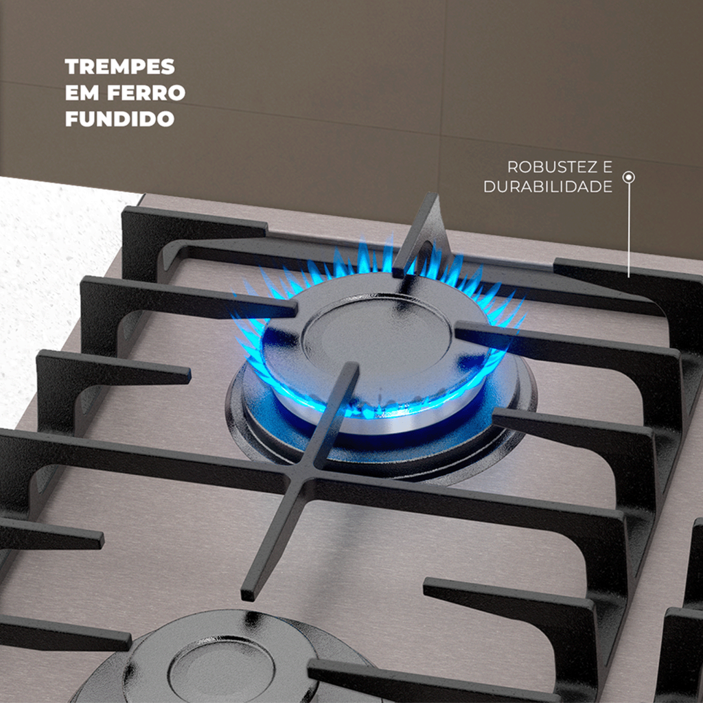 Cooktop à Gás Fischer 4 Bocas Platinium Prime Inox Bivolt