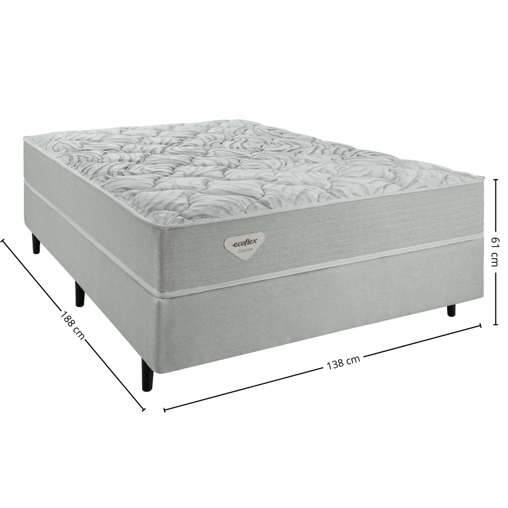 Conjunto Cama Box Luno Casal Ecoflex 138x888x61cm Molas Ensacadas PWS Prata
