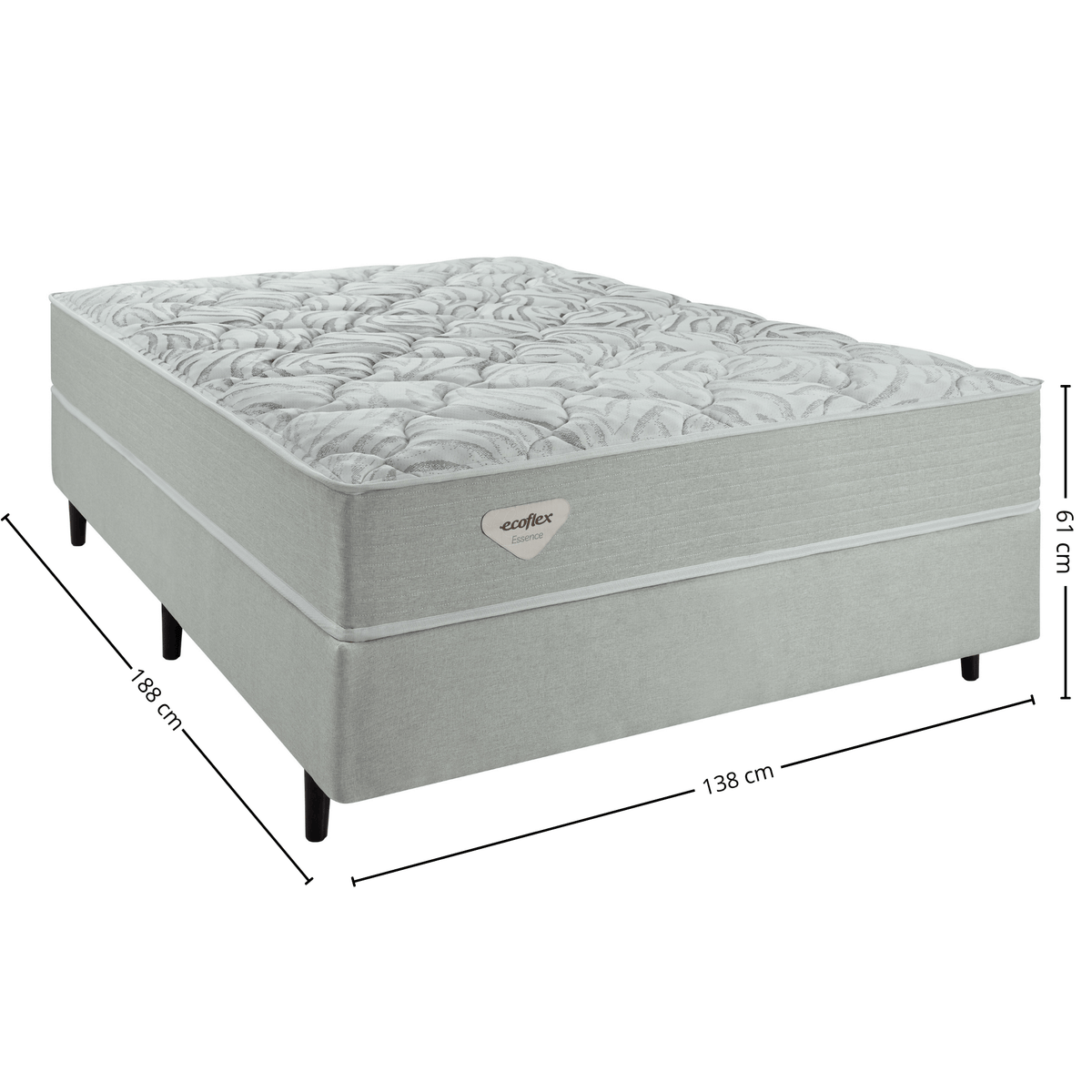 Conjunto Cama Box Luno Casal Ecoflex 138x888x61cm Molas Ensacadas PWS Prata