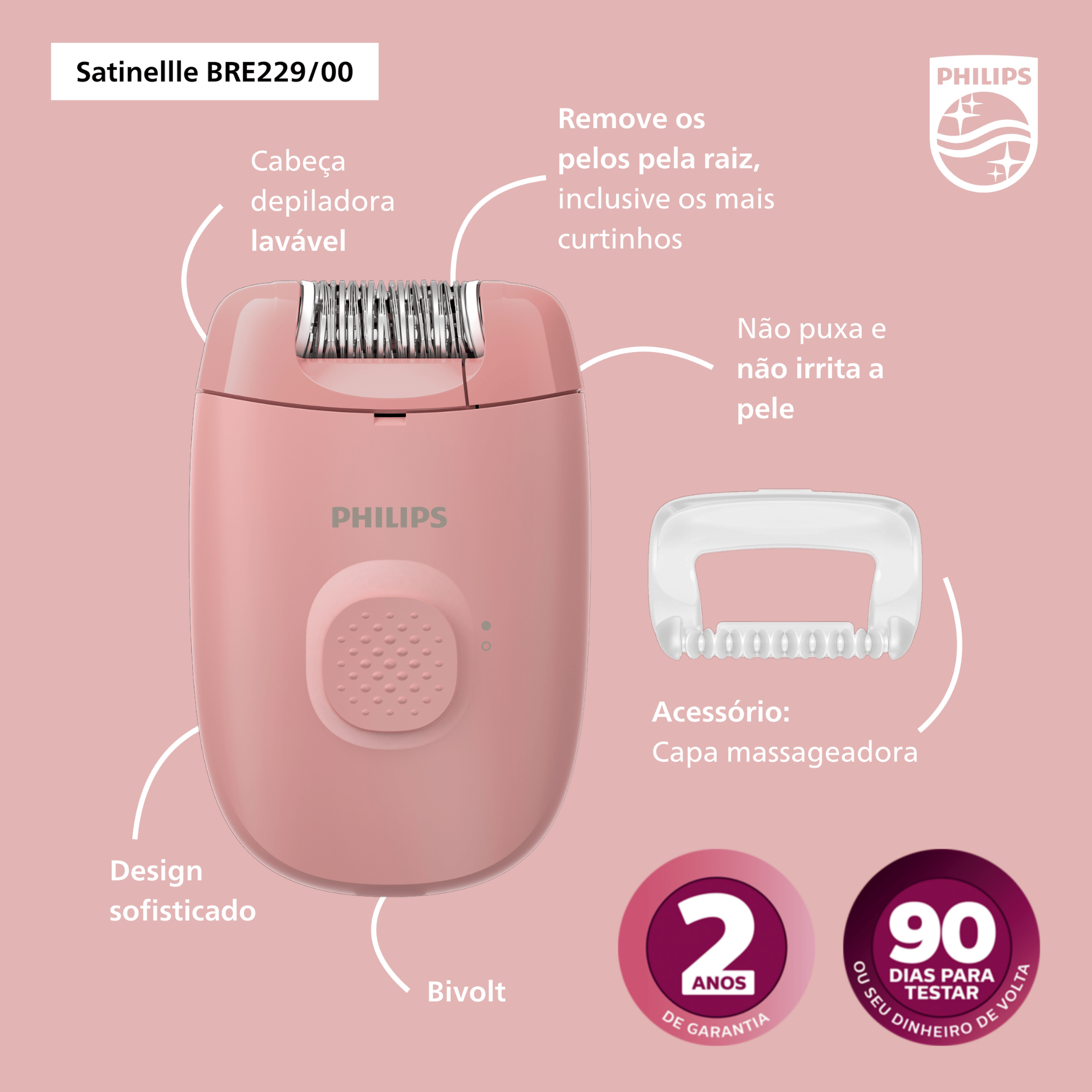 Depilador Philips Satinelle Series 2000 Rosa Bivolt