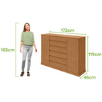 Cômoda Vedra 173cm Lopas 7 Gavetas 2 Portas Amêndoa Clean