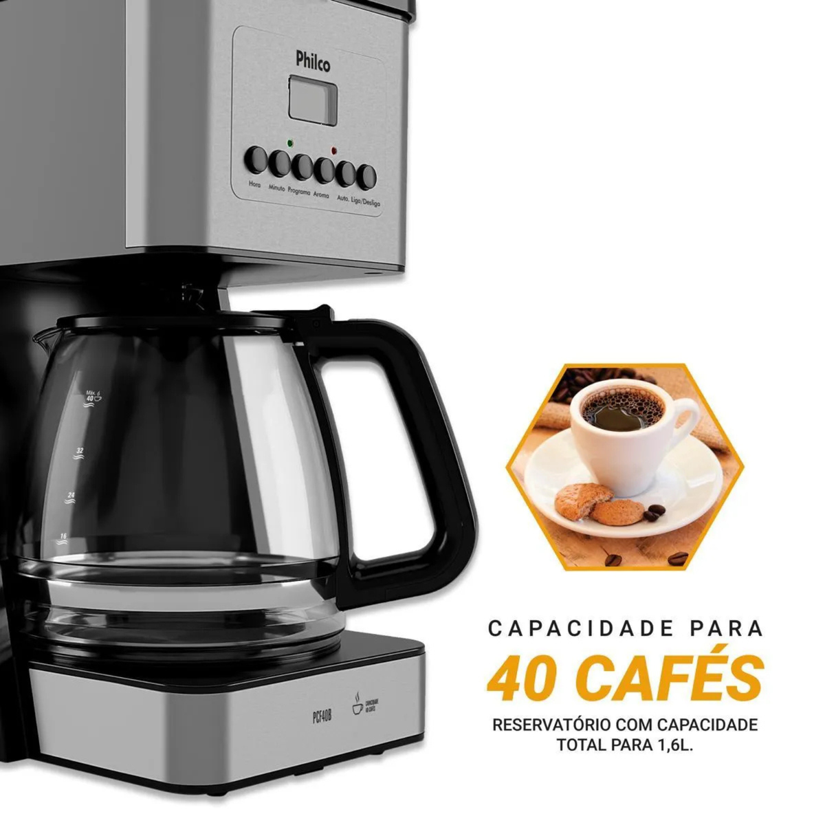 Cafeteira Elétrica Philco 40 cafezinhos Painel Digital Preto 220V