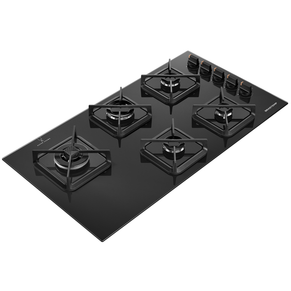 Cooktop à Gás Brastemp 5 Bocas BDS85AE Grades em Ferro Fundido Vidro Preto Bivolt