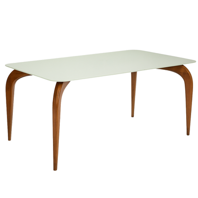 Mesa Bella Retangular Menegaz 200x100cm Canto Moeda Tampo Vidro Off White