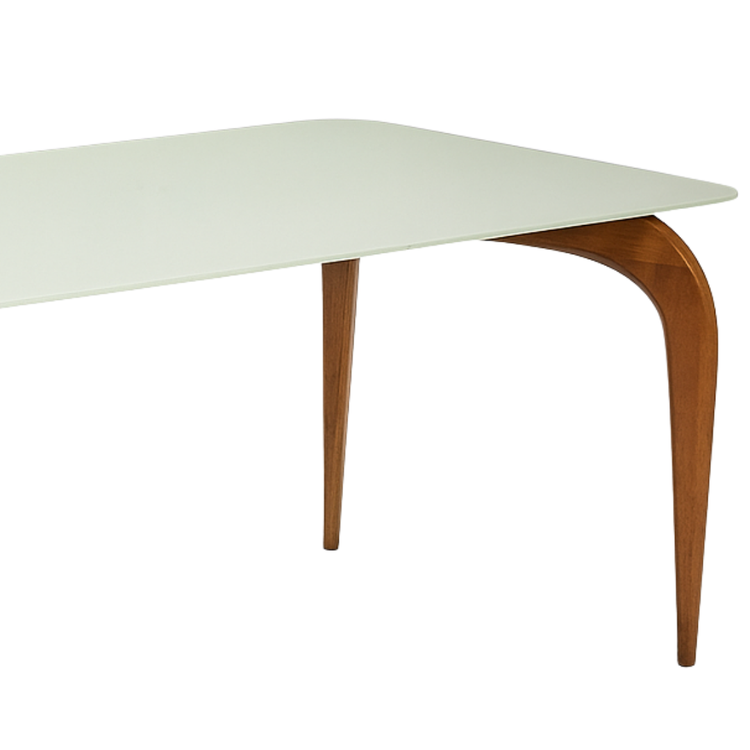 Mesa Bella Retangular Menegaz 200x100cm Canto Moeda Tampo Vidro Off White