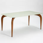 Mesa Bella Retangular Menegaz 200x100cm Canto Moeda Tampo Vidro Off White