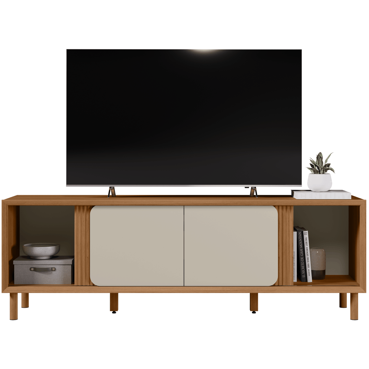 Rack Belém Linea 182cm 2 Portas Canela e Off White