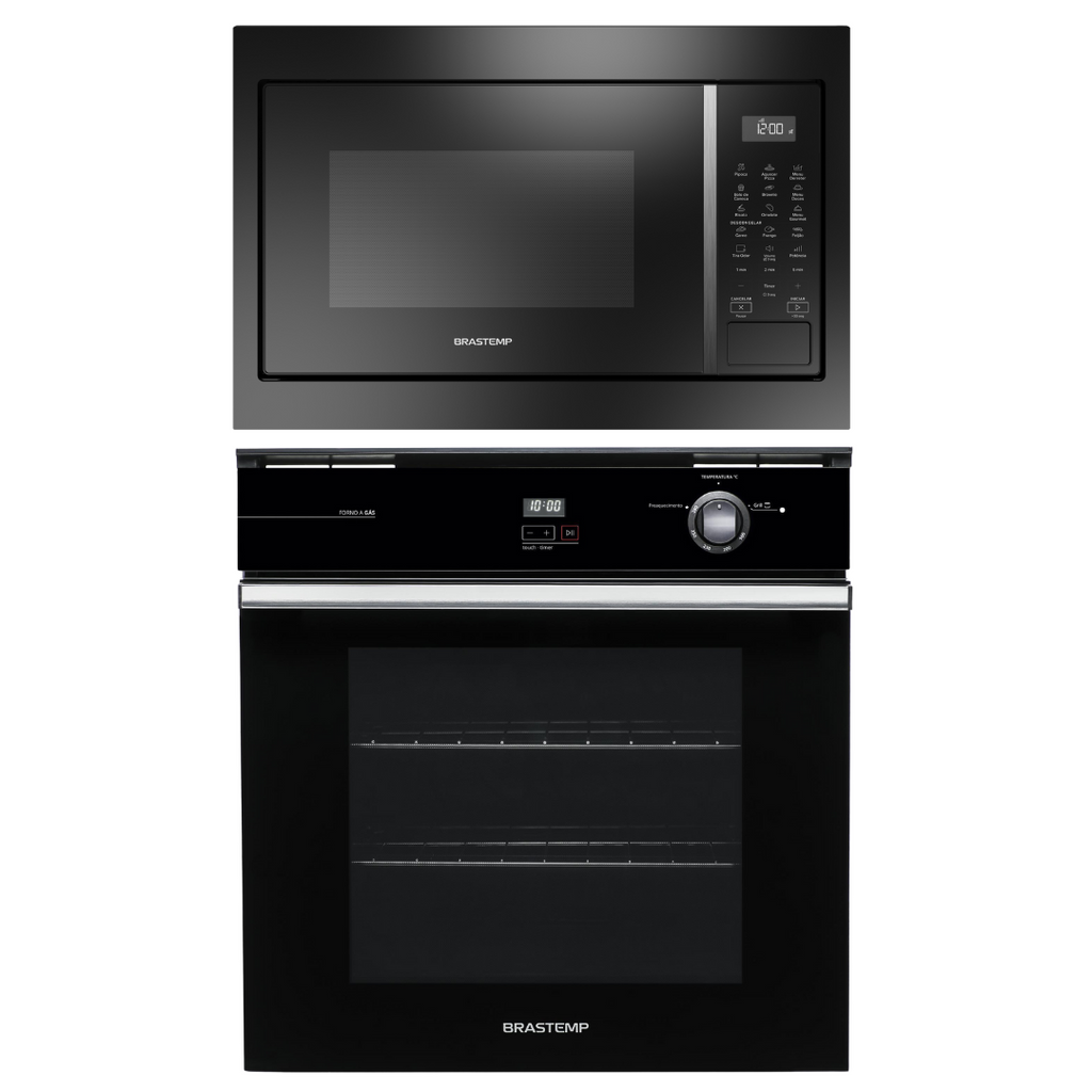 Kit Brastemp de Embutir Forno à Gás 84L BOA84AE + Micro-ondas 32L BM146AE Preto 220V