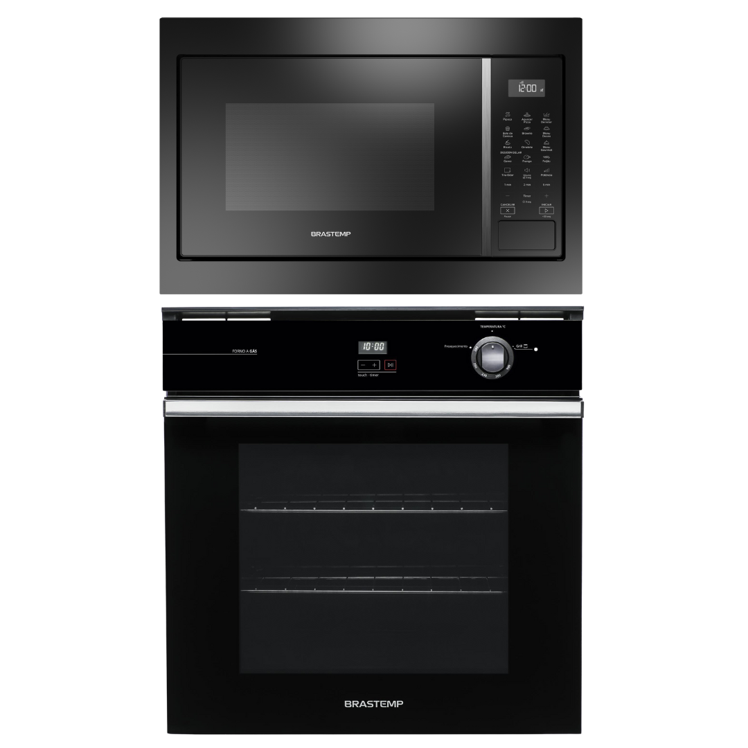 Kit Brastemp de Embutir Forno à Gás 84L BOA84AE + Micro-ondas 32L BM146AE Preto 220V