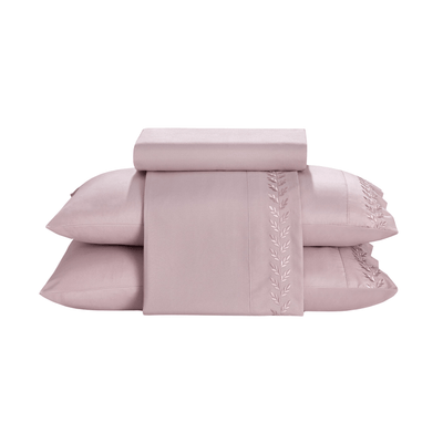 Jogo de Roupa de Cama Queen 4 Peças Hedrons Toque de Algodão Bordado Chloe Rosa Violeta