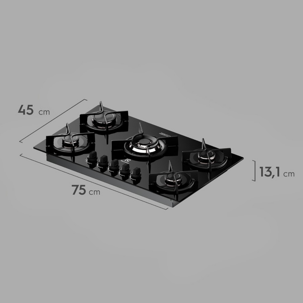 Cooktop a Gás Electrolux 5 Bocas KE5GC Experience Multi Chama Preto Bivolt