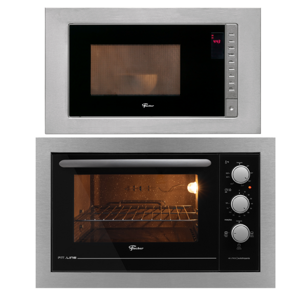 Kit Fischer de Embutir Forno Elétrico 48L Fit Line + Micro-ondas 25L Fit Line Inox 220V