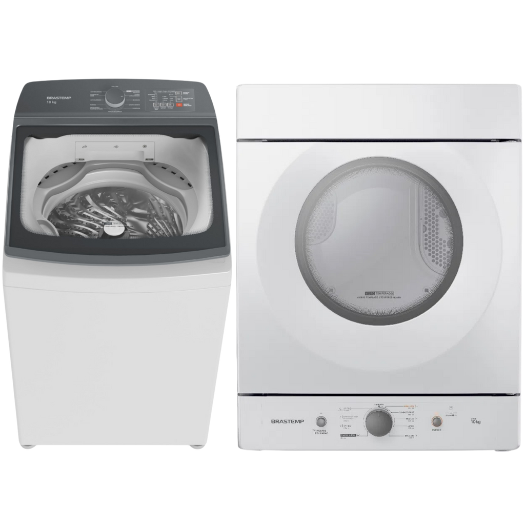 Conjunto Brastemp Lavadora de Roupas 18kg Advanced BWF18AB + Secadora de Parede 10kg BSI10BB 220V