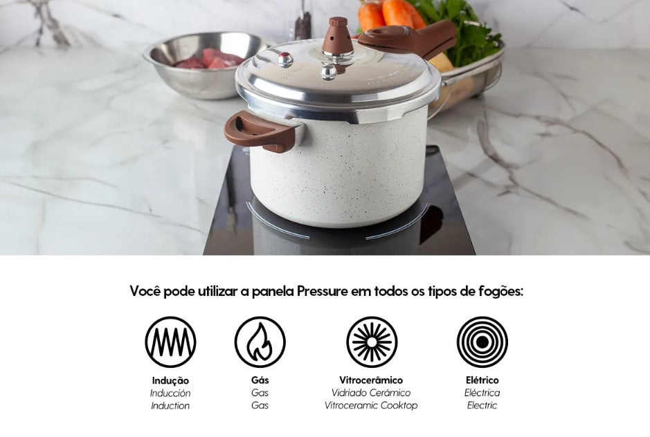 Panela de Pressão Brinox 4,2L Ceramic Life Pressure Indução Vanilla