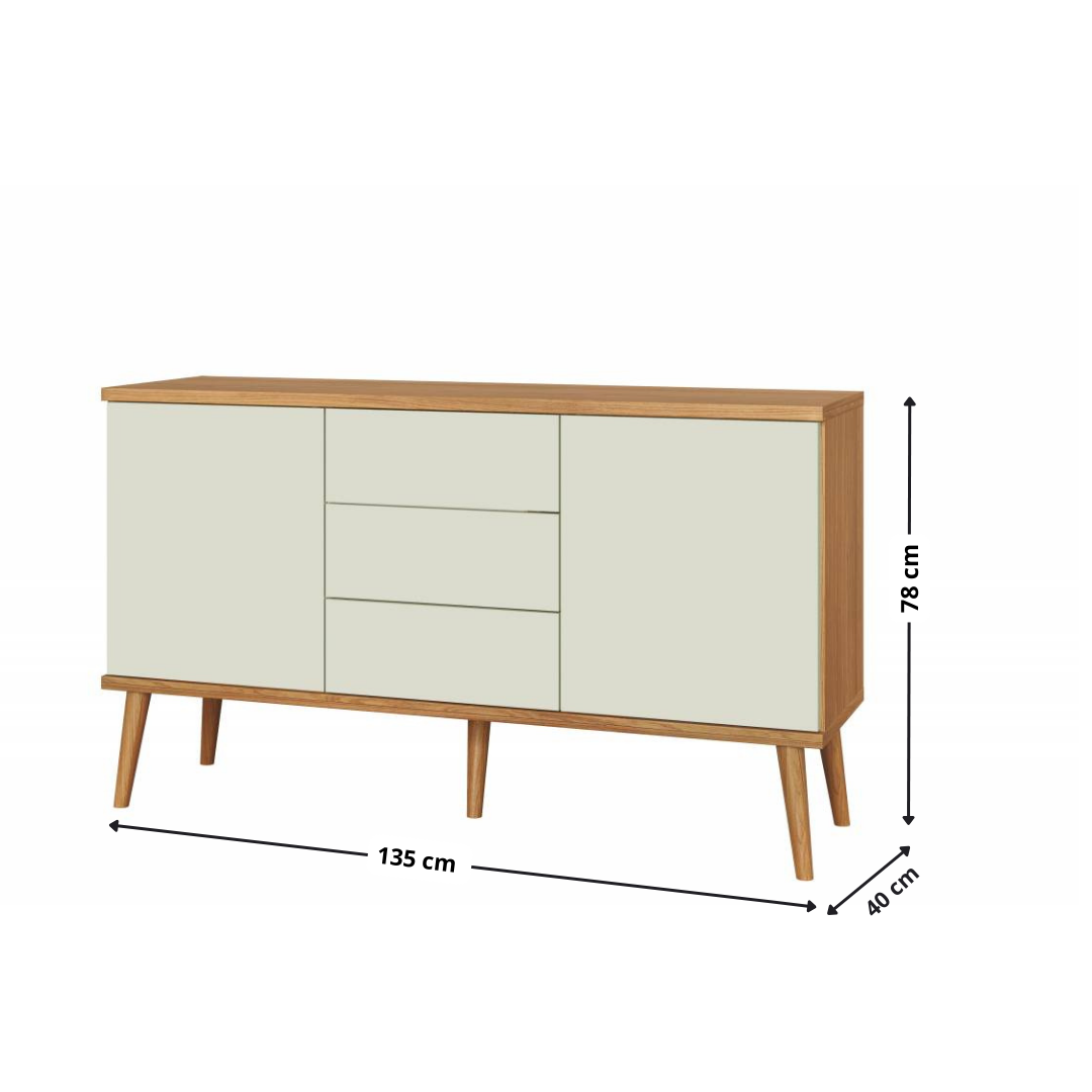 Balcão Buffet 135cm Dalla Costa TB329 2 Portas 3 Gavetas  Freijó/Off White