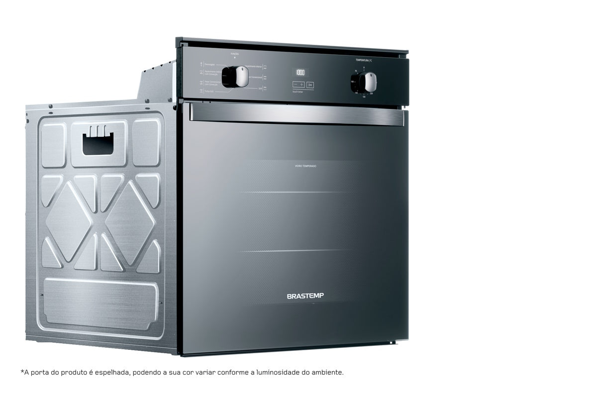 Forno de Embutir Elétrico Brastemp 84L BOC84AR Convecção Grill Timer Touch Inox Espelhado 220V