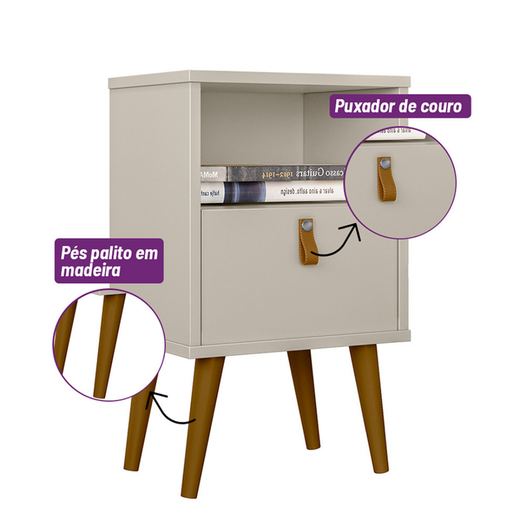 Mesa de Cabeceira Búzios Línea 1 Gaveta Off White