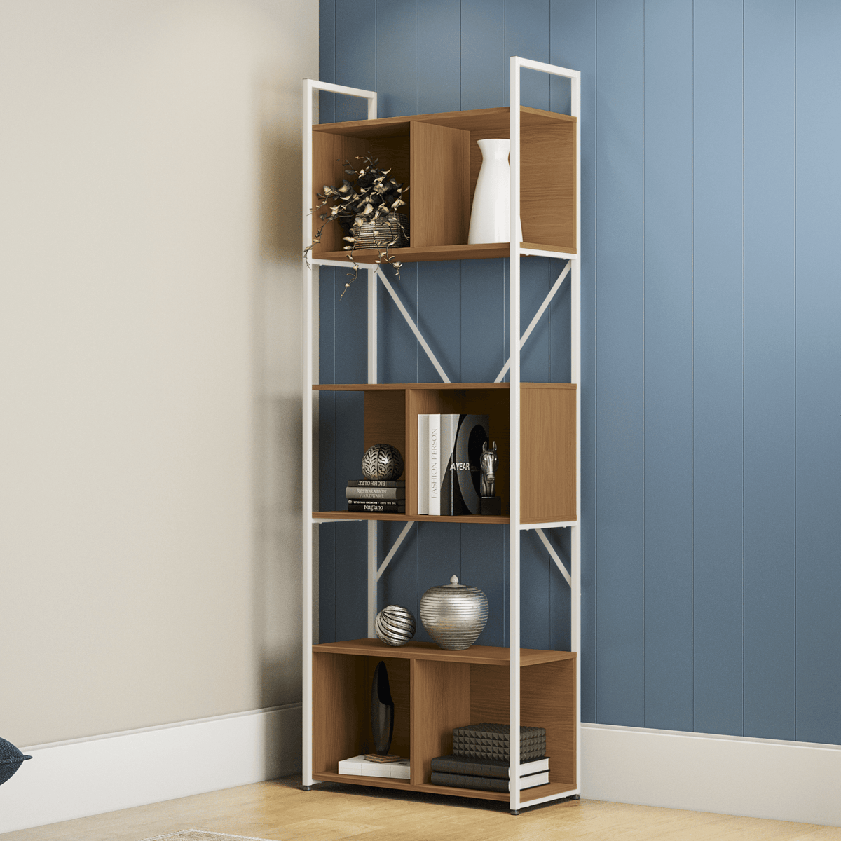 Estante Industrial Kappesberg com Nichos LI014 Canela e Branco
