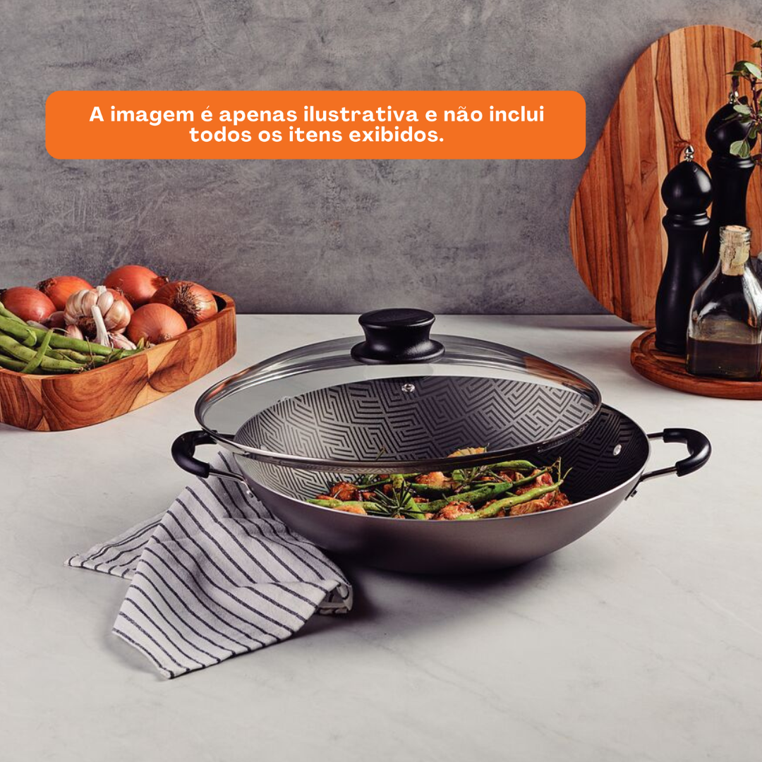 Panela Wok Paris Tramontina em Alumínio 4,4 L  Starflon Max Tampa de Vidro