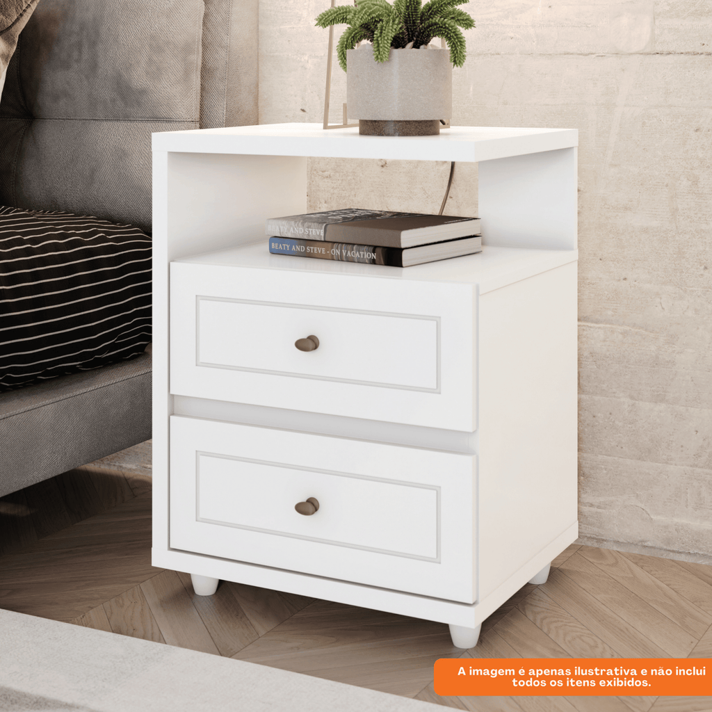 Mesa de Cabeceira Americana Henn 2 Gavetas Branco HP