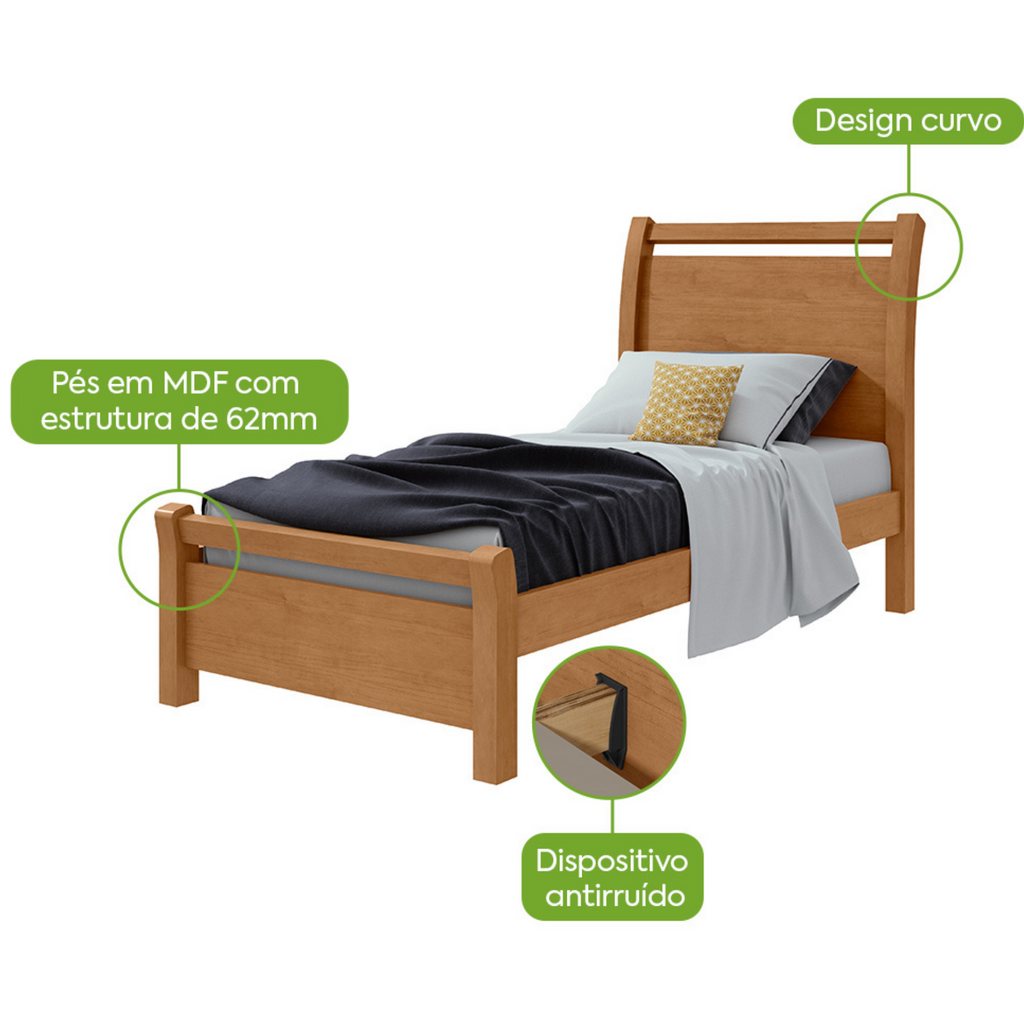 Cama Solteiro Reali Lopas Amêndoa Clean