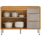 Armário Balcão de Cozinha Plena Demóbile 100% MDF 120cm 2 Portas 3 Gavetas Cinamomo e Nude