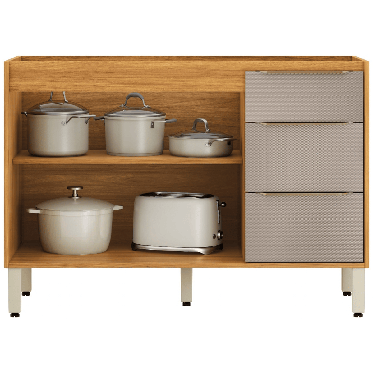 Armário Balcão de Cozinha Plena Demóbile 100% MDF 120cm 2 Portas 3 Gavetas Cinamomo e Nude