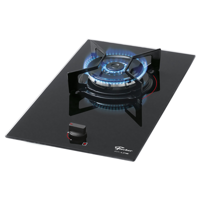 Cooktop à Gás Fischer 1 Boca Tripla Chama Fit Line Mesa Vidro Preto Bivolt