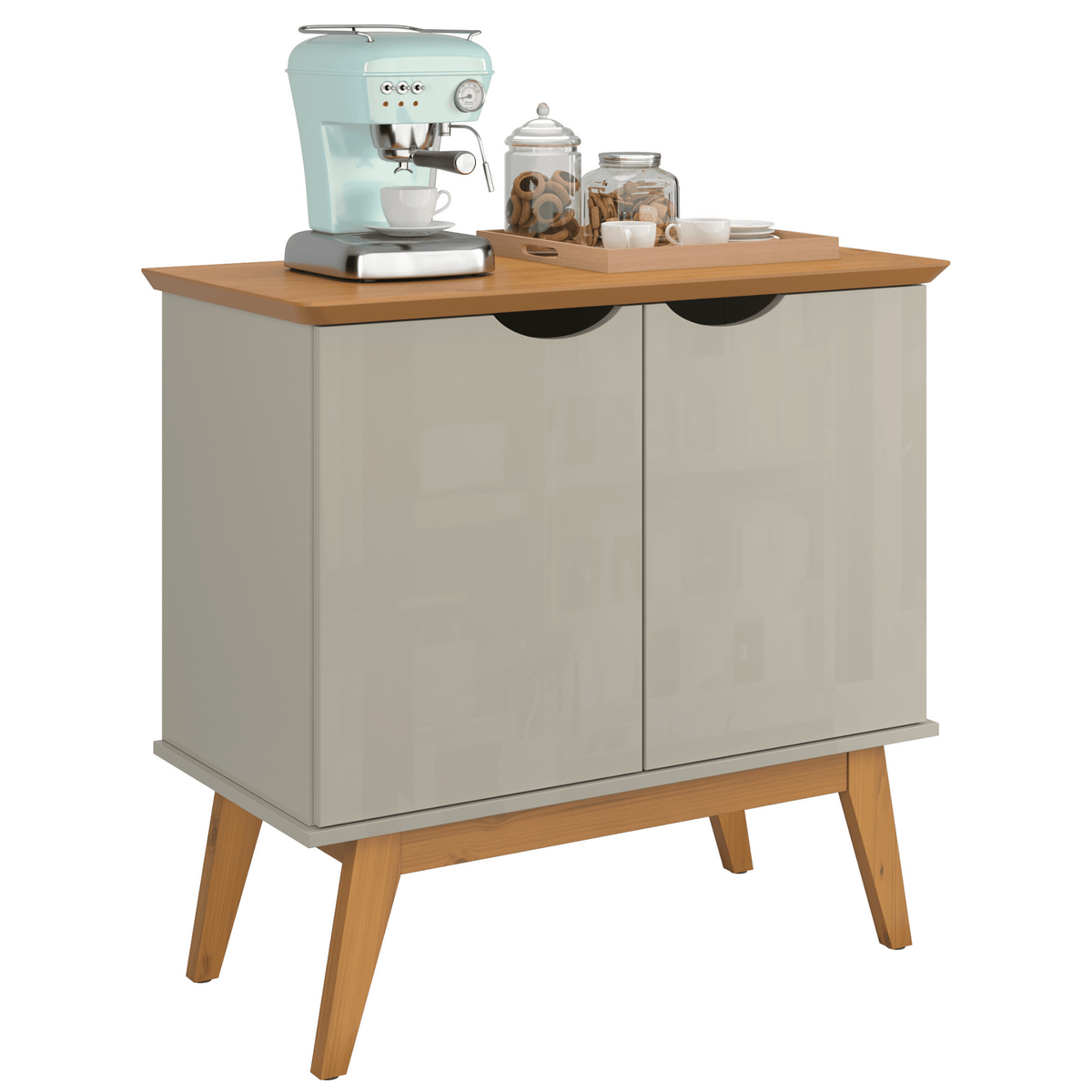 Balcão Buffet Prisma Patrimar 81cm 2 Portas Off White e Cinamomo