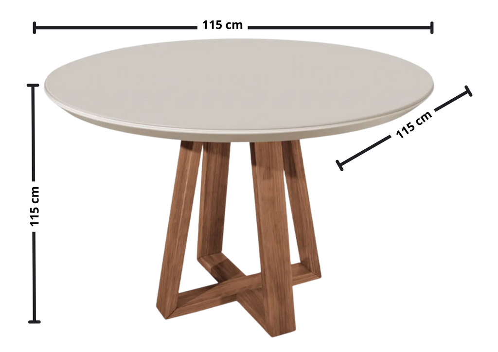 Mesa Redonda Bennett Província 115 Natural Tampo Madeira com Vidro Off White