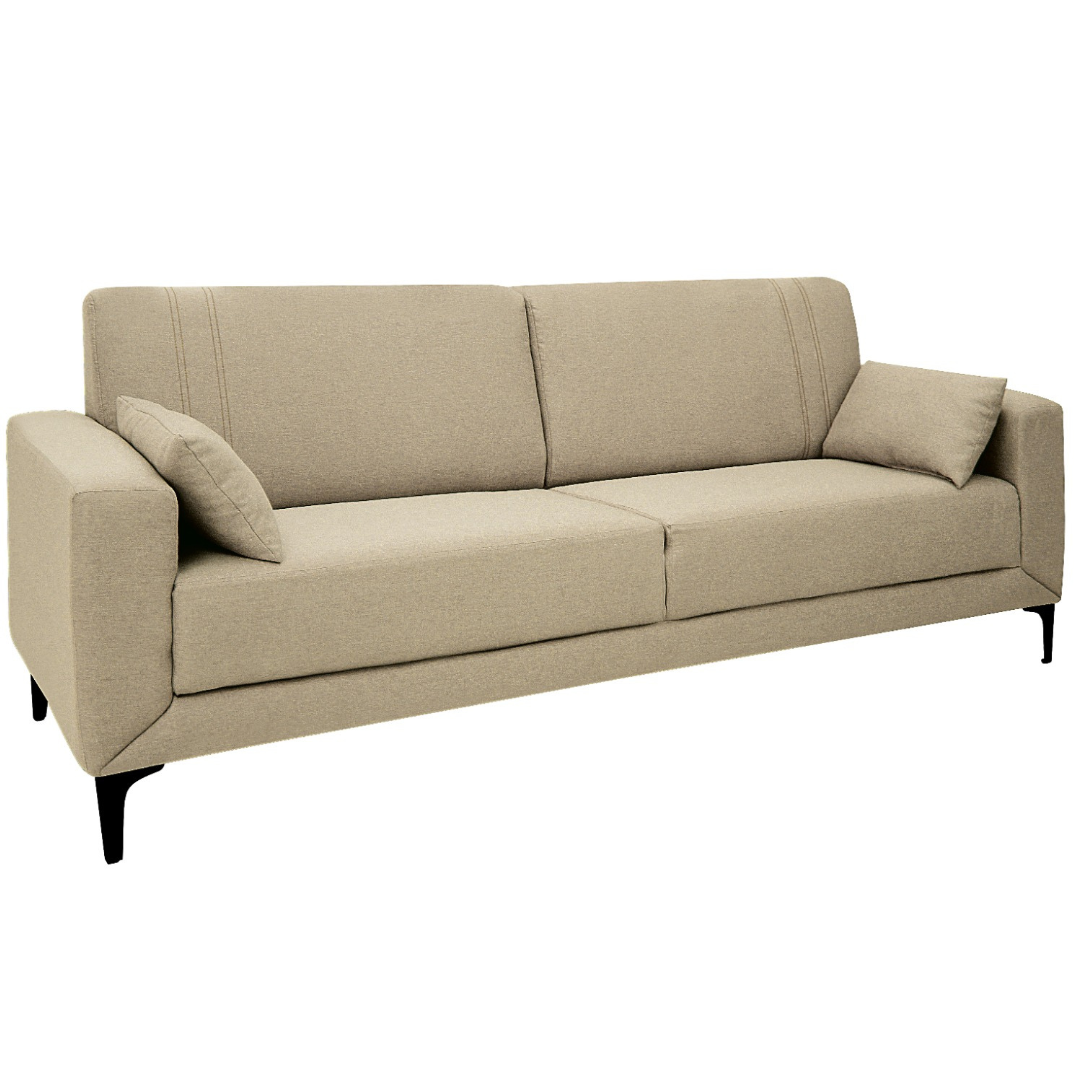 Sofá Agra 210cm Linoforte 2 Assentos Pé em Metal Linho Bege