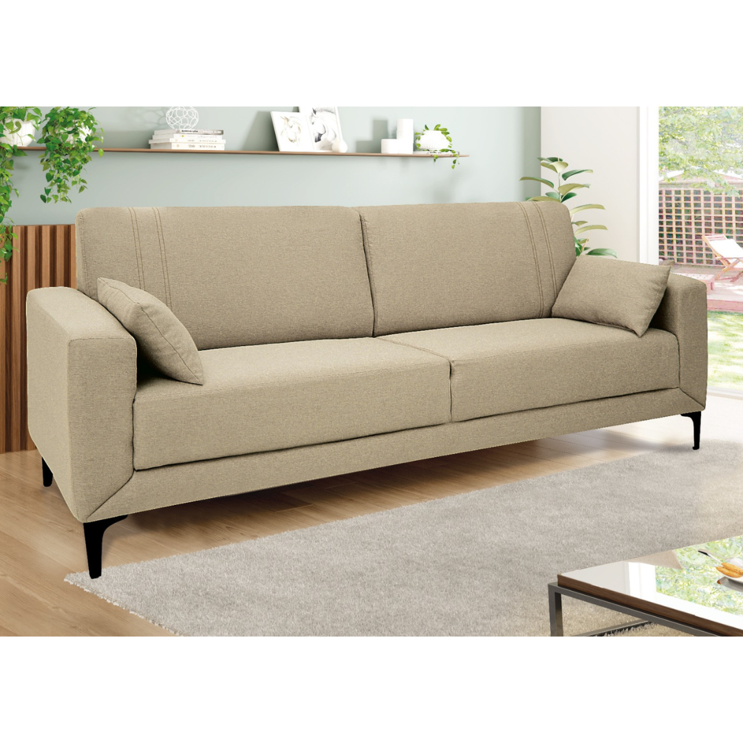 Sofá Agra 210cm Linoforte 2 Assentos Pé em Metal Linho Bege